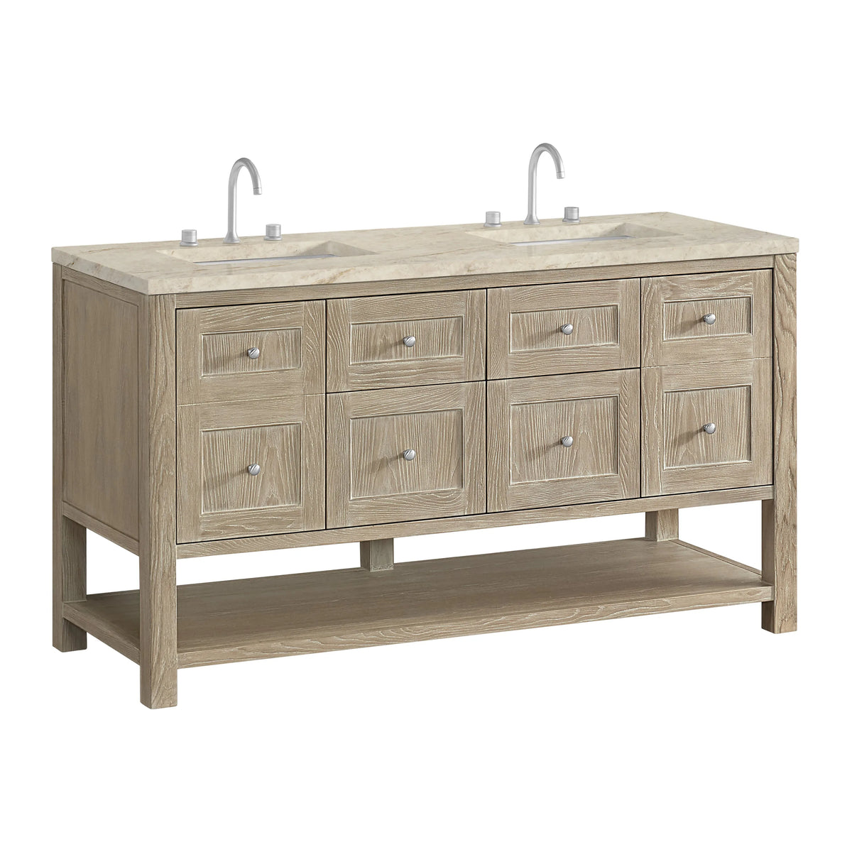Breckenridge 60" Double Vanity, Whitewashed Oak, w/ 3 CM Tajnar Eclos Top