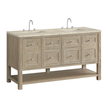 Breckenridge 60" Double Vanity, Whitewashed Oak, w/ 3 CM Tajnar Eclos Top