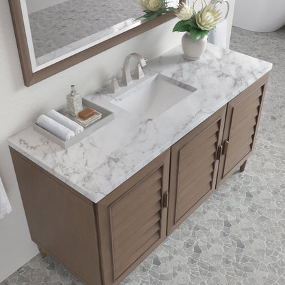 Renovate for Less Atlanta Portland 60" Single Vanity Whitewashed Walnut w/ 3 CM Carrara Marble Top