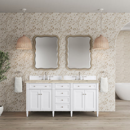 Renovate for Less Atlanta Brittany 72" Double Vanity in Bright White, w/ 3 CM Tajnar Eclos Top w/FreePower Wireless Charger