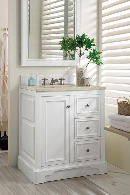 Renovate for Less Atlanta De Soto 30" Single Vanity, Bright White, w/ 3 CM Tajnar Eclos Top