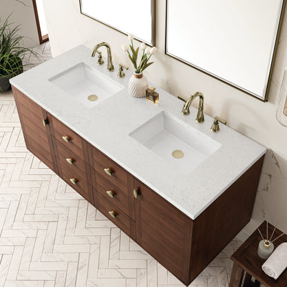 Renovate for Less Atlanta Amberly 60" Double Vanity, Mid-Century Walnut w/ 3 CM Lime Delight Top