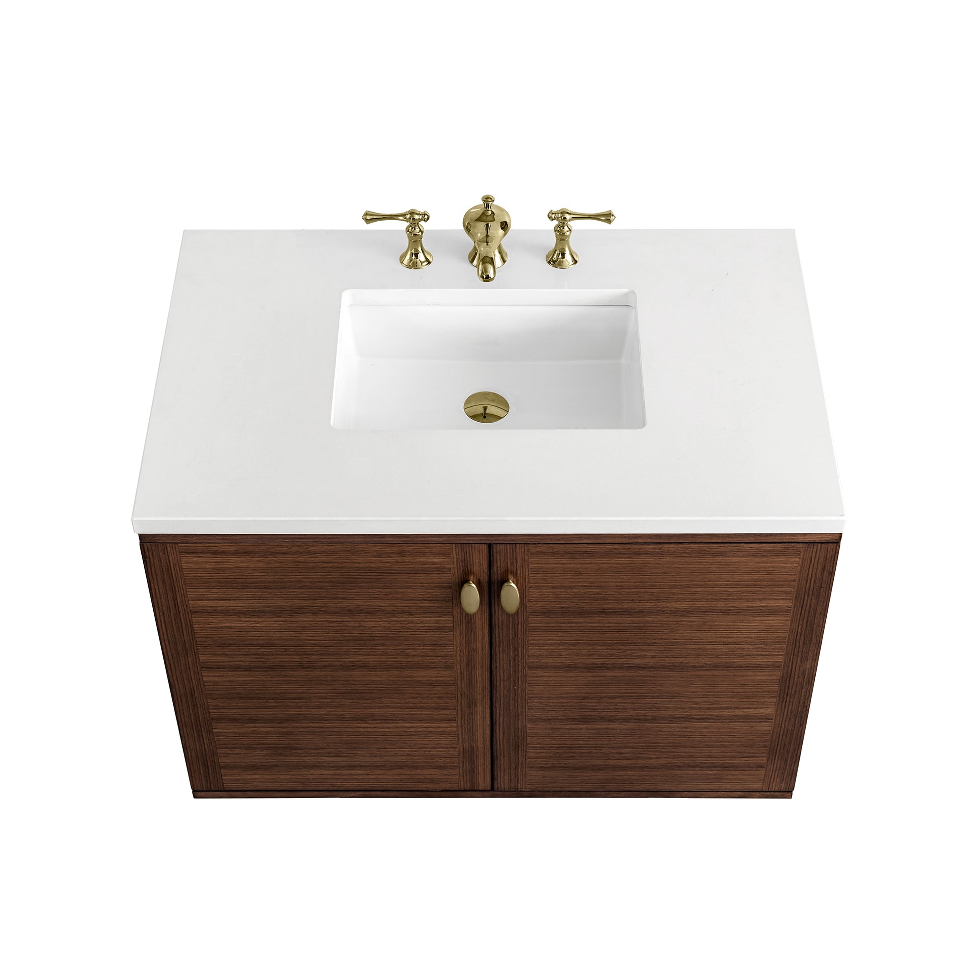 Renovate for Less Atlanta Amberly 36" Single Vanity, Mid-Century Walnut w/ 3 CM White Zeus Top