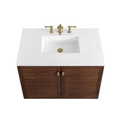 Renovate for Less Atlanta Amberly 36" Single Vanity, Mid-Century Walnut w/ 3 CM White Zeus Top