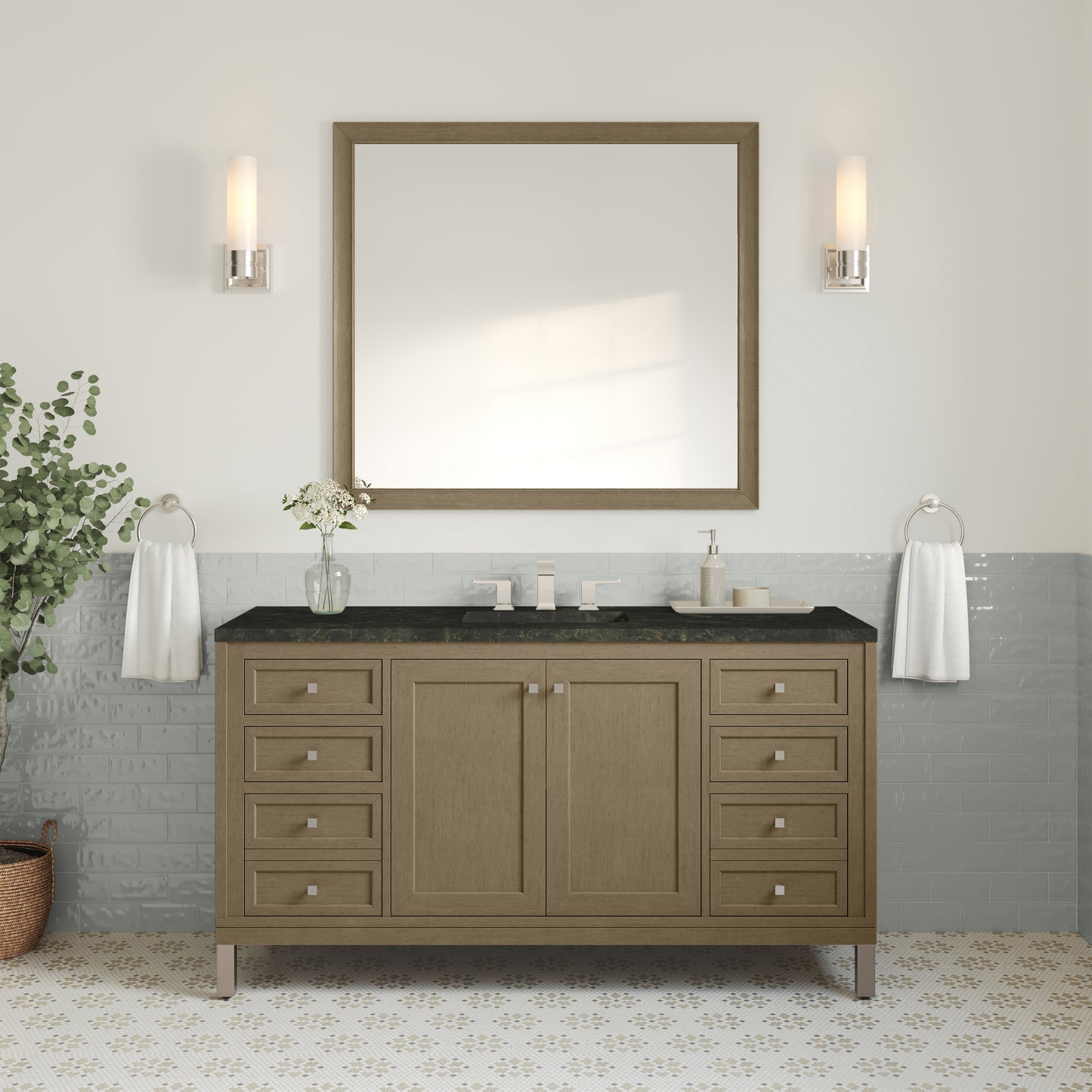 Renovate for Less Atlanta Chicago 60" Single Vanity, Walnut Whisper, w/ 3 CM Phantome Eclos Top