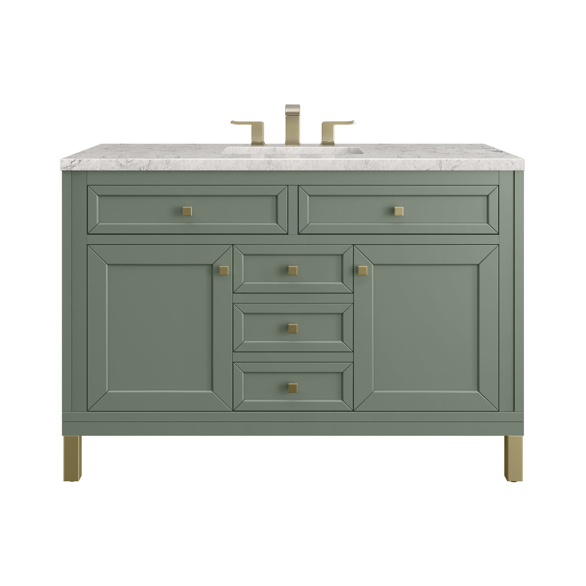 Renovate for Less Atlanta Chicago 48" Single Vanity, Smokey Celadon, w/ 3 CM Eternal Jasmine Pearl Silestone® Top w/FreePower Wireless Charger