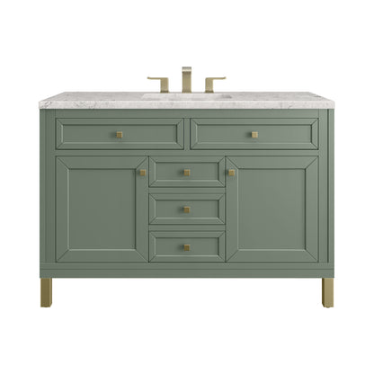 Renovate for Less Atlanta Chicago 48" Single Vanity, Smokey Celadon, w/ 3 CM Eternal Jasmine Pearl Silestone® Top w/FreePower Wireless Charger
