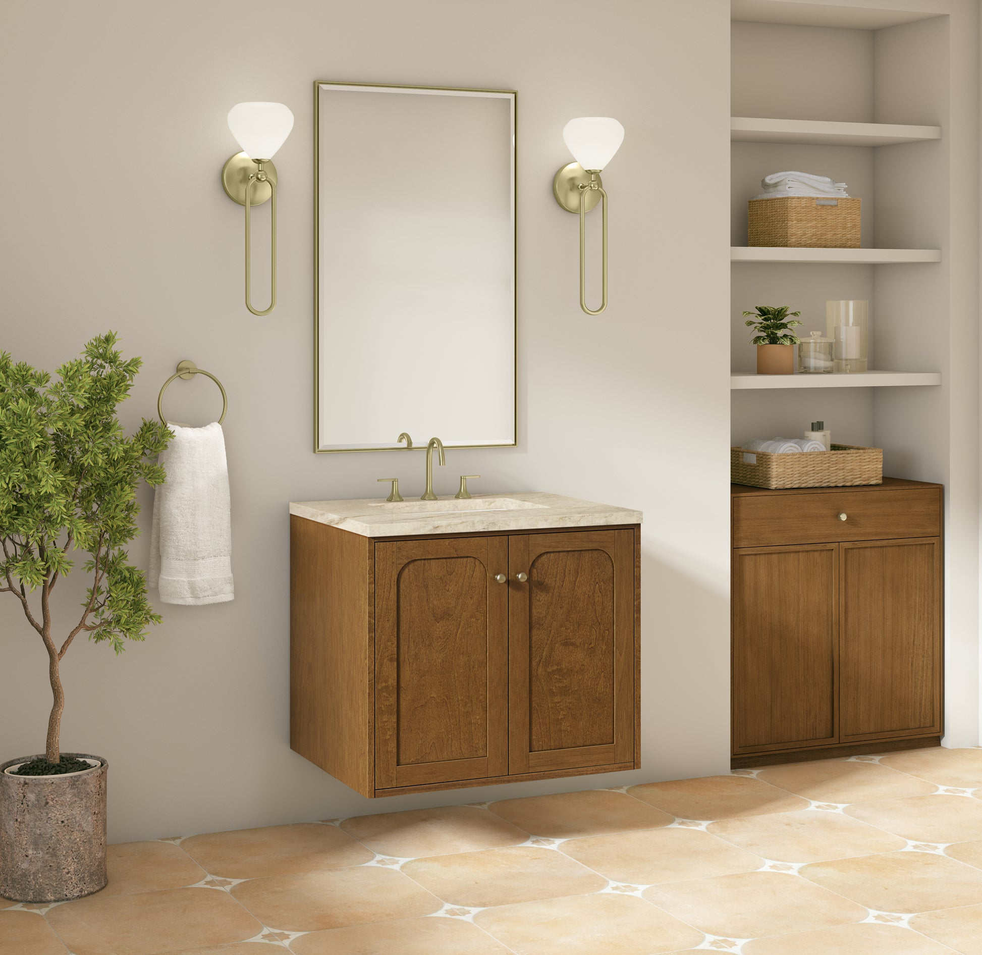 Renovate for Less Atlanta Laurent 30" Single Vanity, Honey Oak w/ 3 CM Tajnar Eclos Top