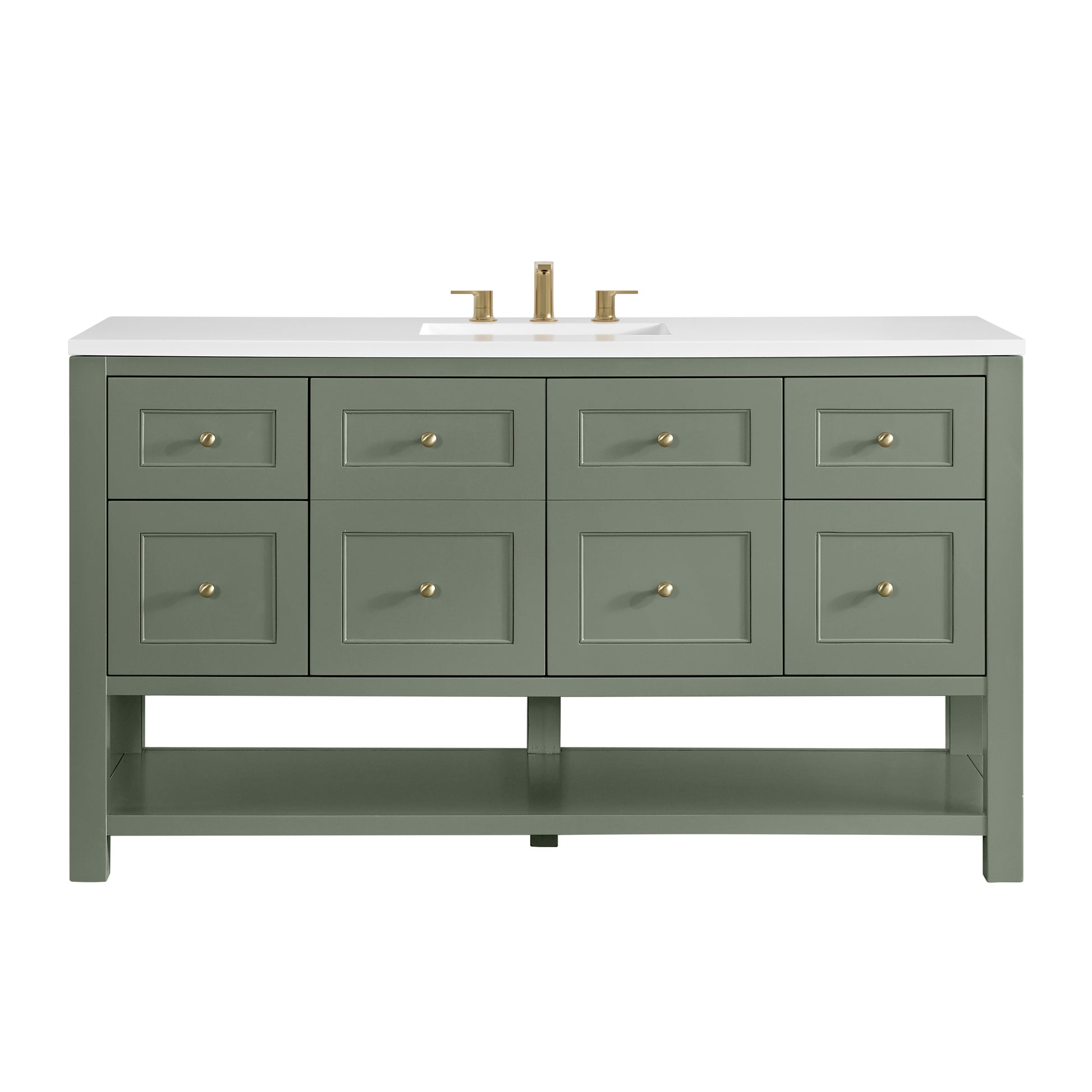 Renovate for Less Atlanta Breckenridge 60" Single Vanity, Smokey Celadon, w/ 3 CM White Zeus Quartz Top