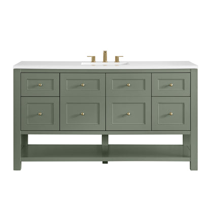 Renovate for Less Atlanta Breckenridge 60" Single Vanity, Smokey Celadon, w/ 3 CM White Zeus Quartz Top