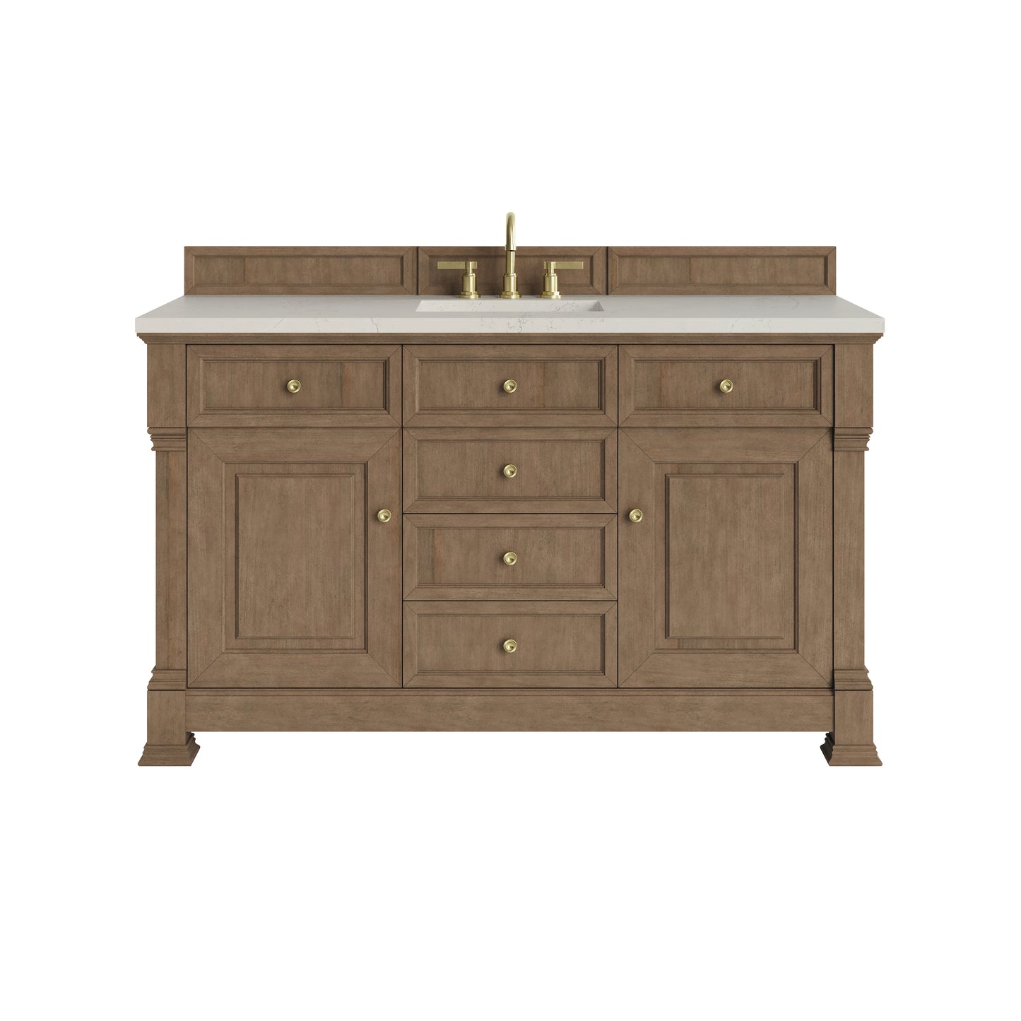 Renovate for Less Atlanta Brookfield 60" Single Vanity, Pecan, w/ 3 CM Siberian Silestone Top w/FreePower Wireless Charger