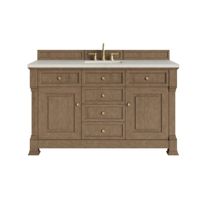 Renovate for Less Atlanta Brookfield 60" Single Vanity, Pecan, w/ 3 CM Siberian Silestone Top w/FreePower Wireless Charger