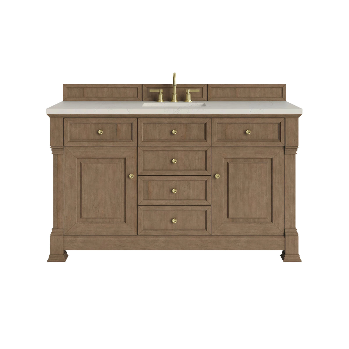 Brookfield 60" Single Vanity, Pecan, w/ 3 CM Siberian Silestone Top w/FreePower Wireless Charger