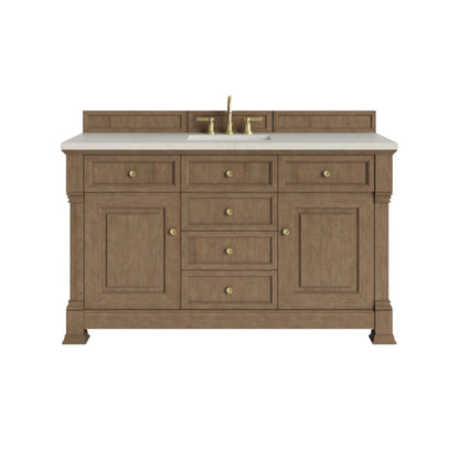 Brookfield 60" Single Vanity, Pecan, w/ 3 CM Siberian Silestone Top w/FreePower Wireless Charger