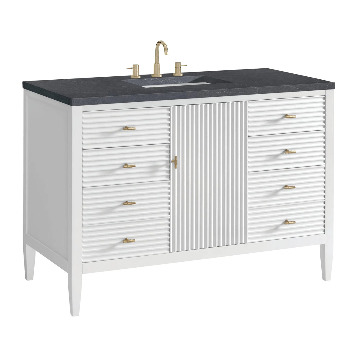 Myrrin 48" Single Vanity, Bright White w/ 3 CM Charcoal Soapstone Silestone Top
