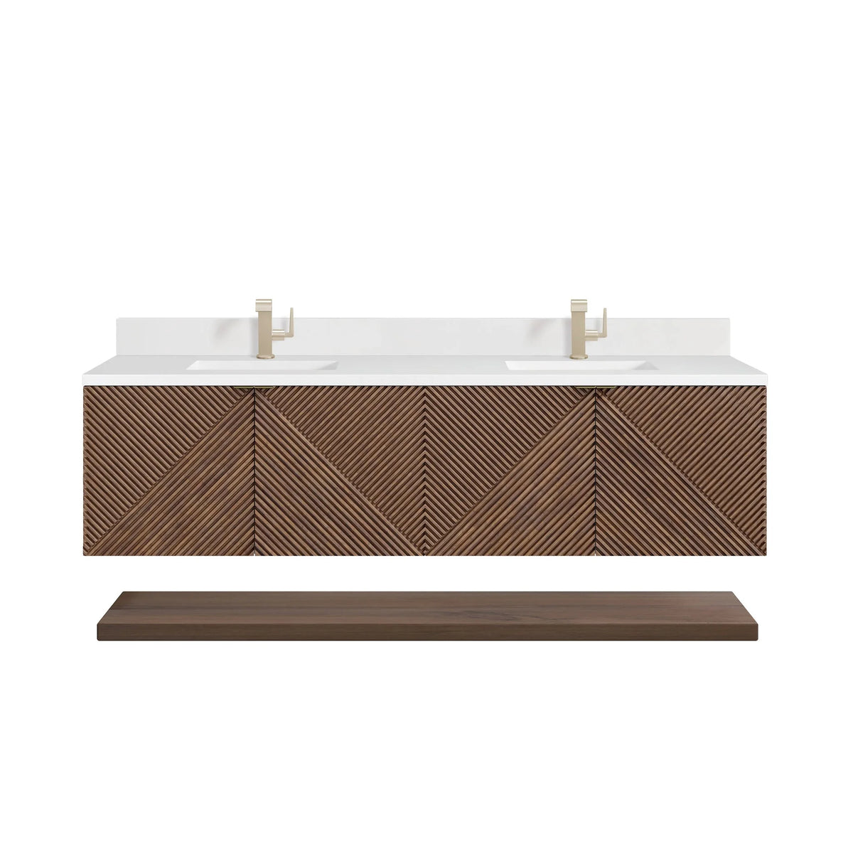 Marcello 72" Double Vanity, Chestnut w/ Single Hole 3 CM White Zeus Top & Backsplash