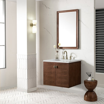 Renovate for Less Atlanta Amberly 30" Single Vanity, Mid-Century Walnut w/ 3 CM Ethereal Noctis Top