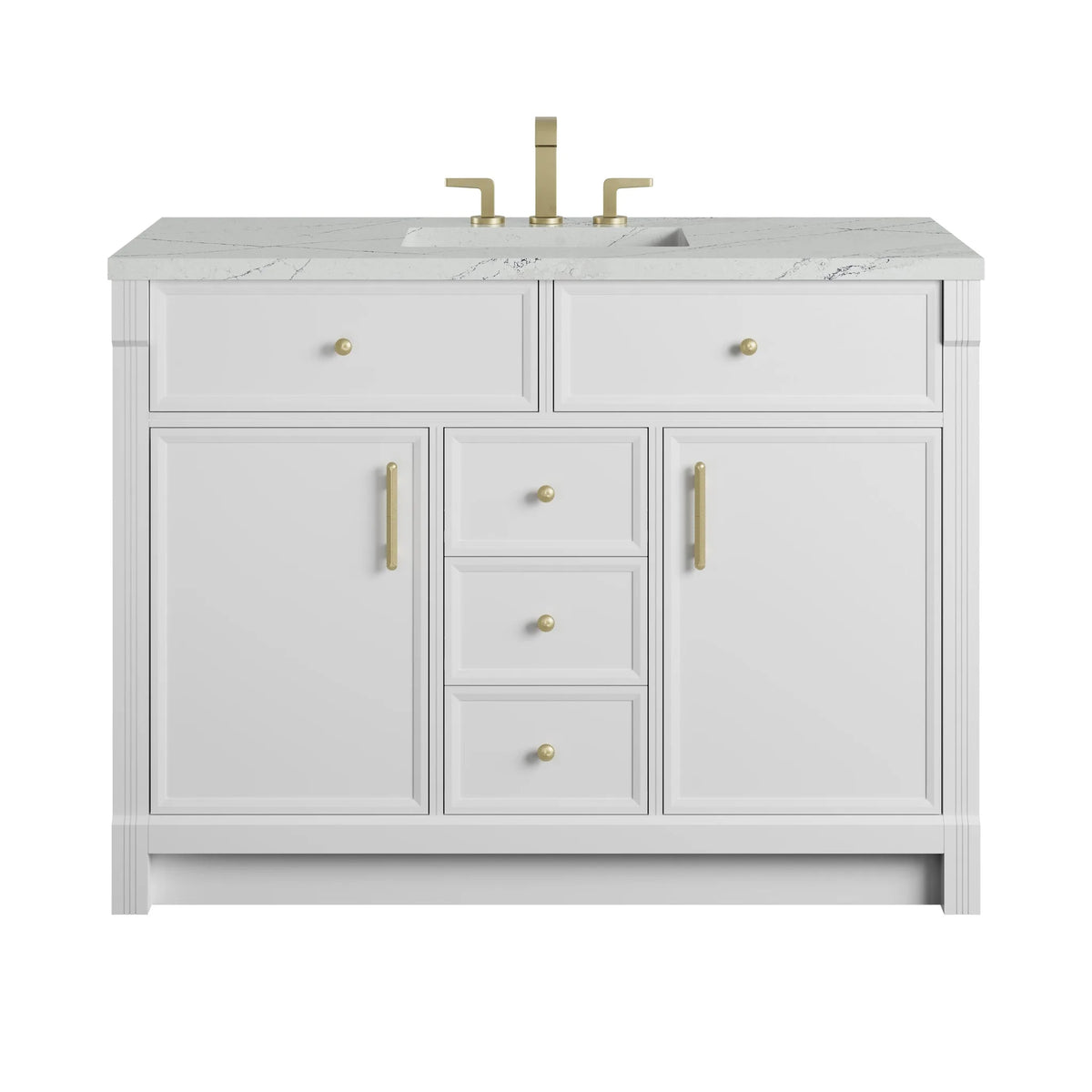 Bellshire 48" Single Vanity, Bright White w/ 3 CM Ethereal Noctis Silestone Top w/FreePower Wireless Charger