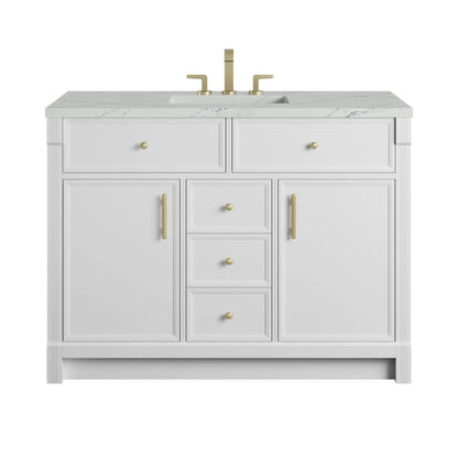 Bellshire 48" Single Vanity, Bright White w/ 3 CM Ethereal Noctis Silestone Top w/FreePower Wireless Charger
