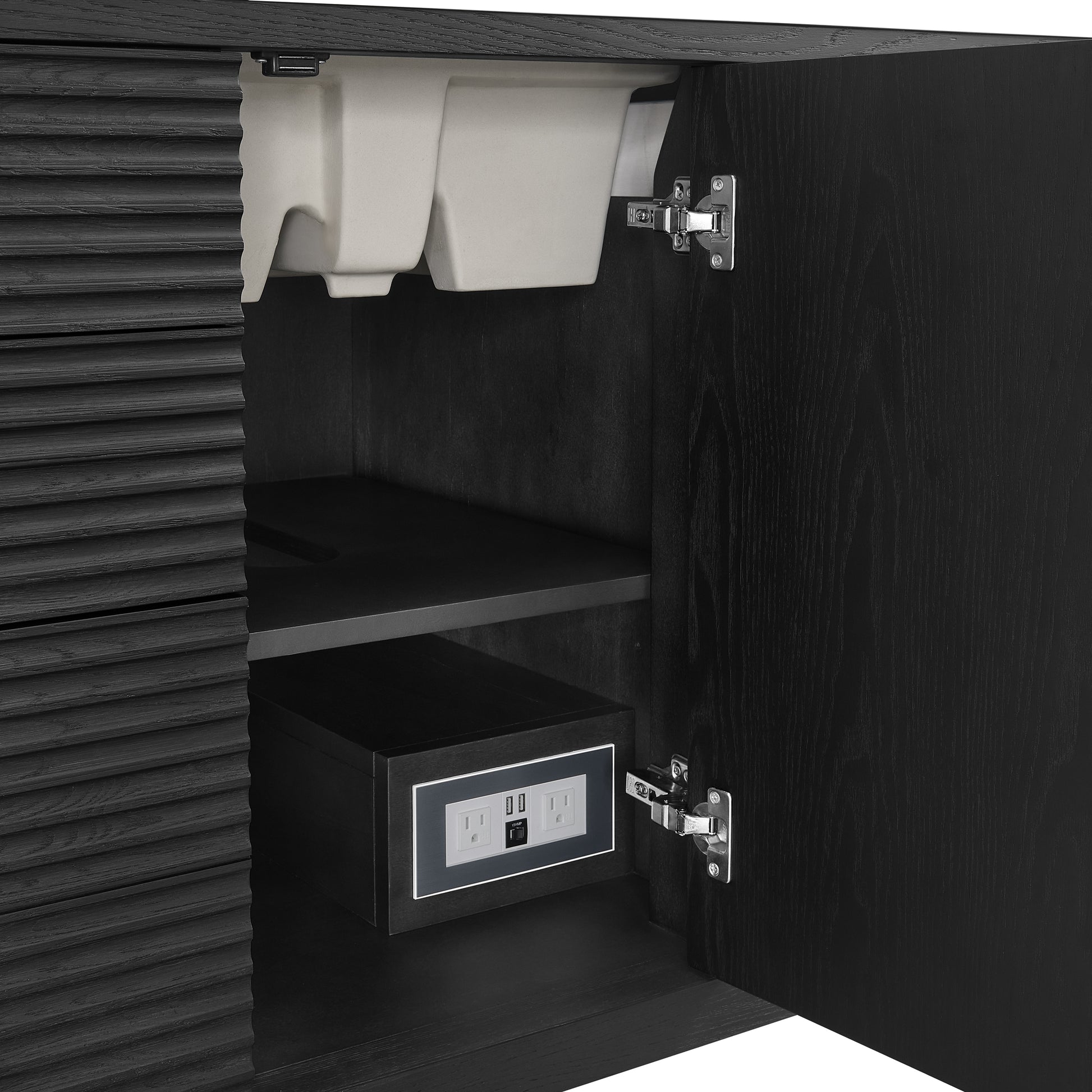 Renovate for Less Atlanta Myrrin 48" Single Vanity, Carbon Oak, w/ 3 CM Phantome Eclos Top