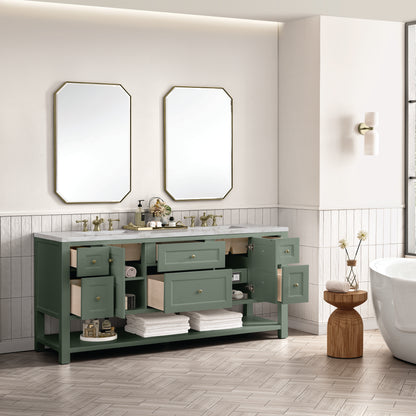 Renovate for Less Atlanta Breckenridge 72" Double Vanity, Smokey Celadon w/ 3 CM Victorian Silver Top