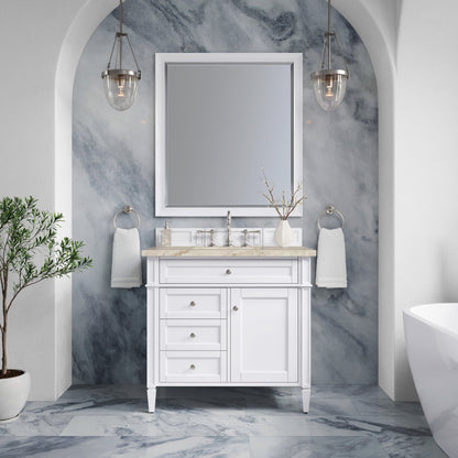 Renovate for Less Atlanta Brittany 36" Single Vanity in Bright White, w/ 3 CM Tajnar Eclos Top