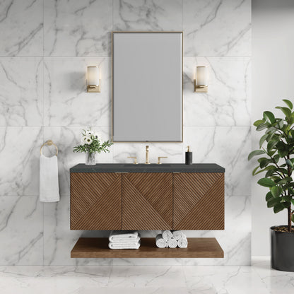Renovate for Less Atlanta Marcello 48" Single Vanity, Chestnut w/ 3 CM Charcoal Soapstone Silestone Top