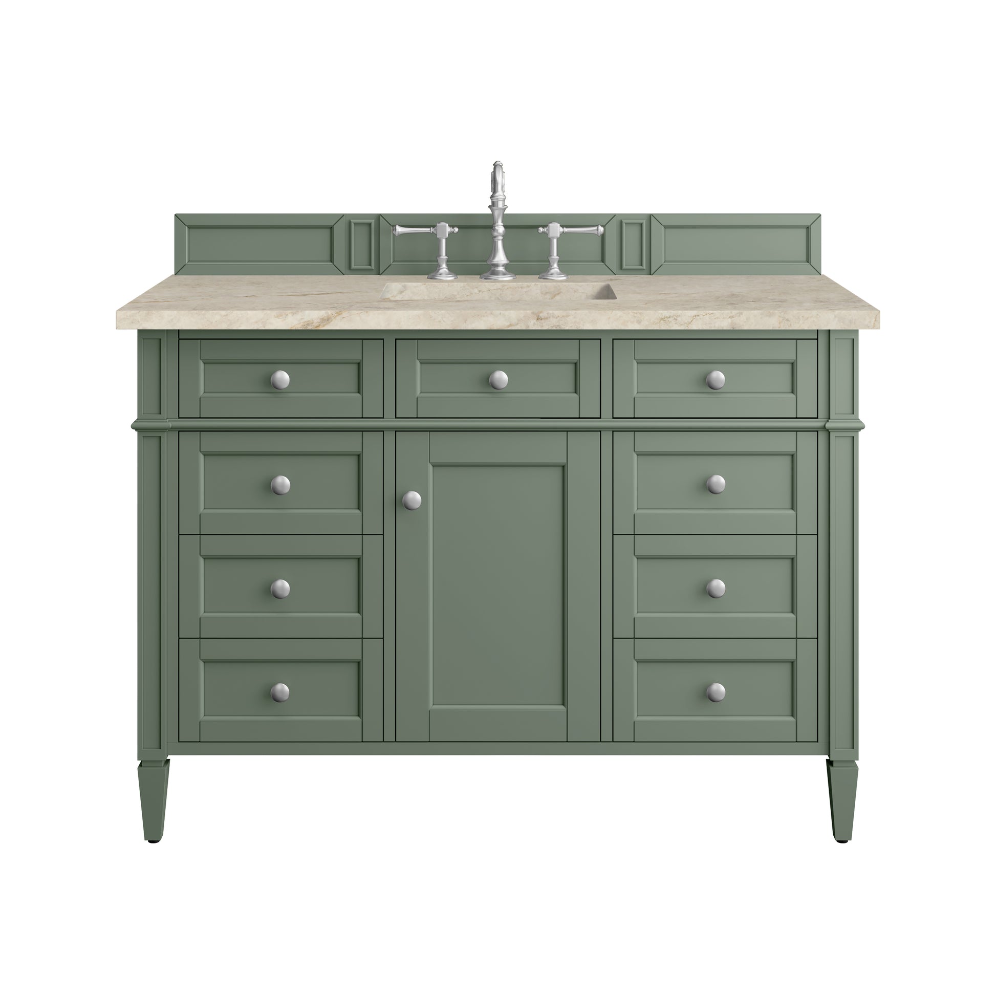 Renovate for Less Atlanta Brittany 48" Single Vanity, Smokey Celadon, w/ 3 CM Tajnar Eclos Top
