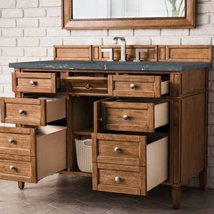 Brittany 48" Single Vanity, Saddle Brown w/ 3 CM Parisien Bleu Silestone Top
