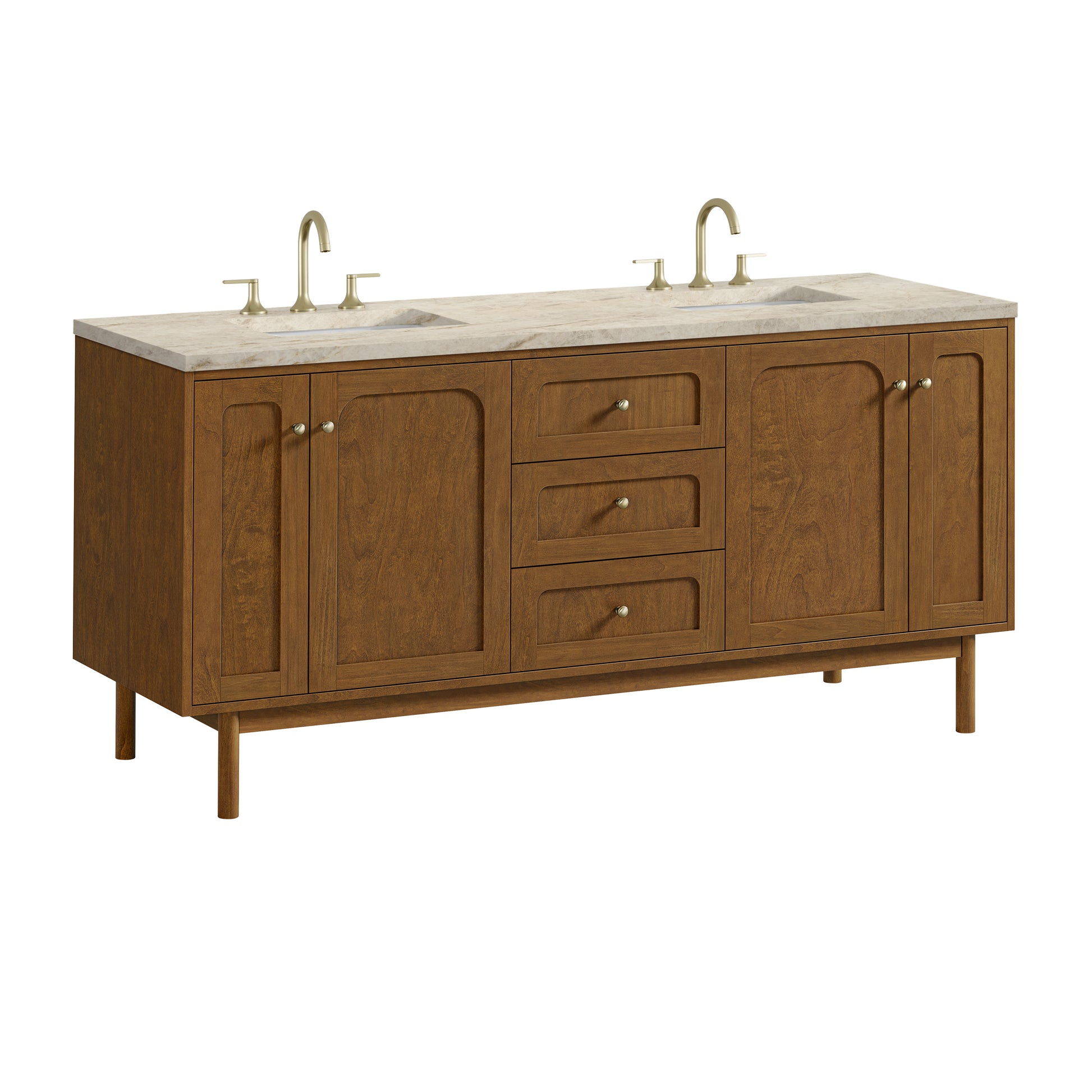 Renovate for Less Atlanta Laurent 72" Double Vanity, Honey Oak w/ 3 CM Tajnar Eclos Top w/FreePower Wireless Charger