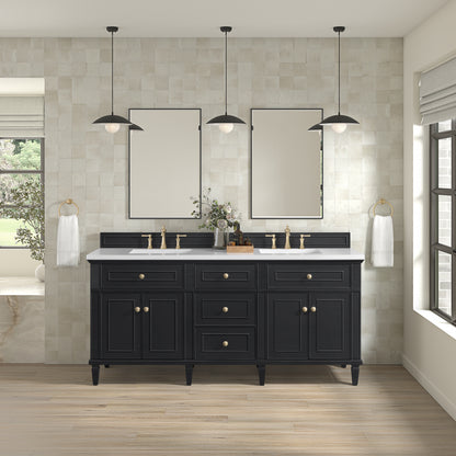 Renovate for Less Atlanta Lorelai 72" Double Vanity, Black Onyx w/ 3 CM White Zeus Silestone Top