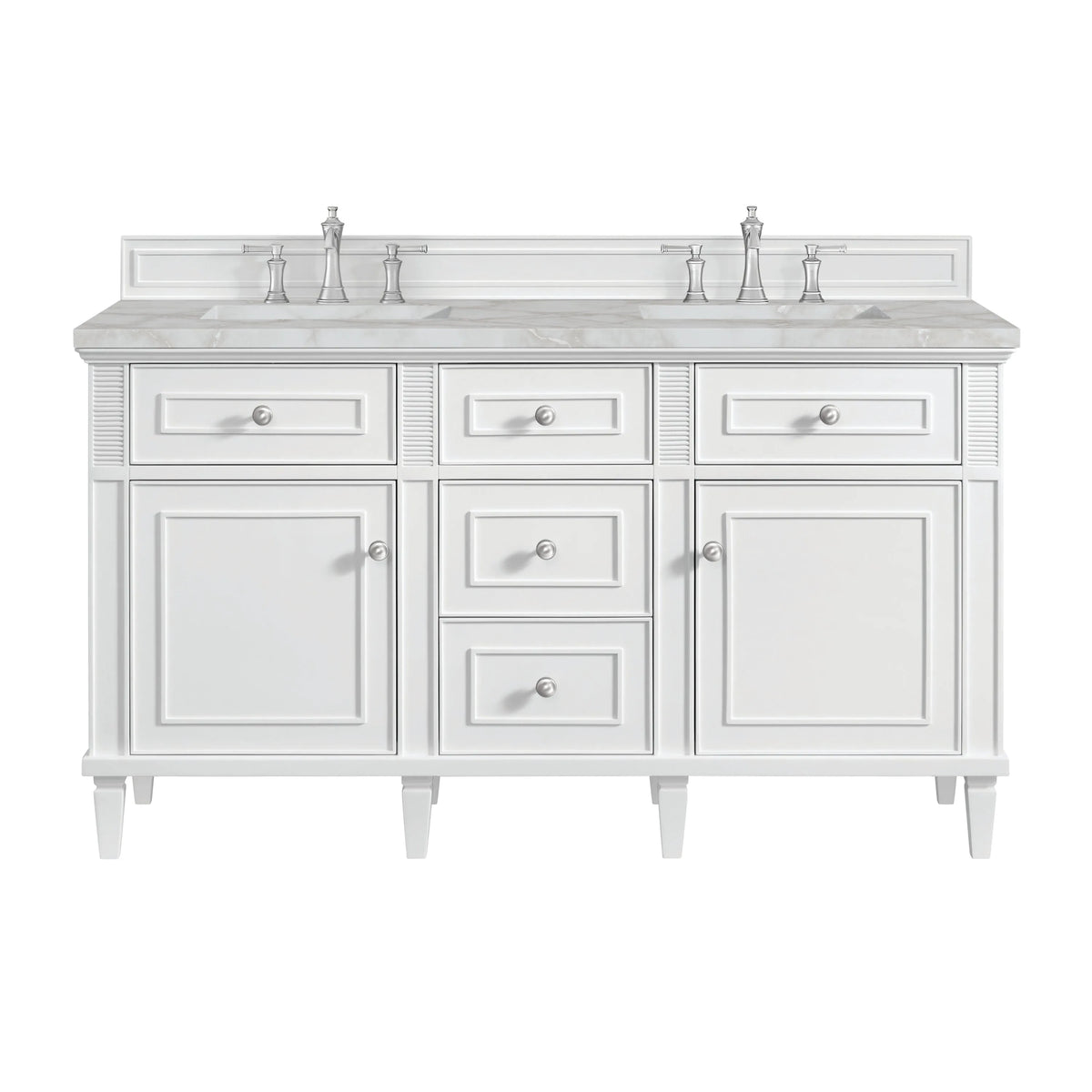 Lorelai 60" Double Vanity, Bright White w/ 3 CM Victorian Silver Silestone Top