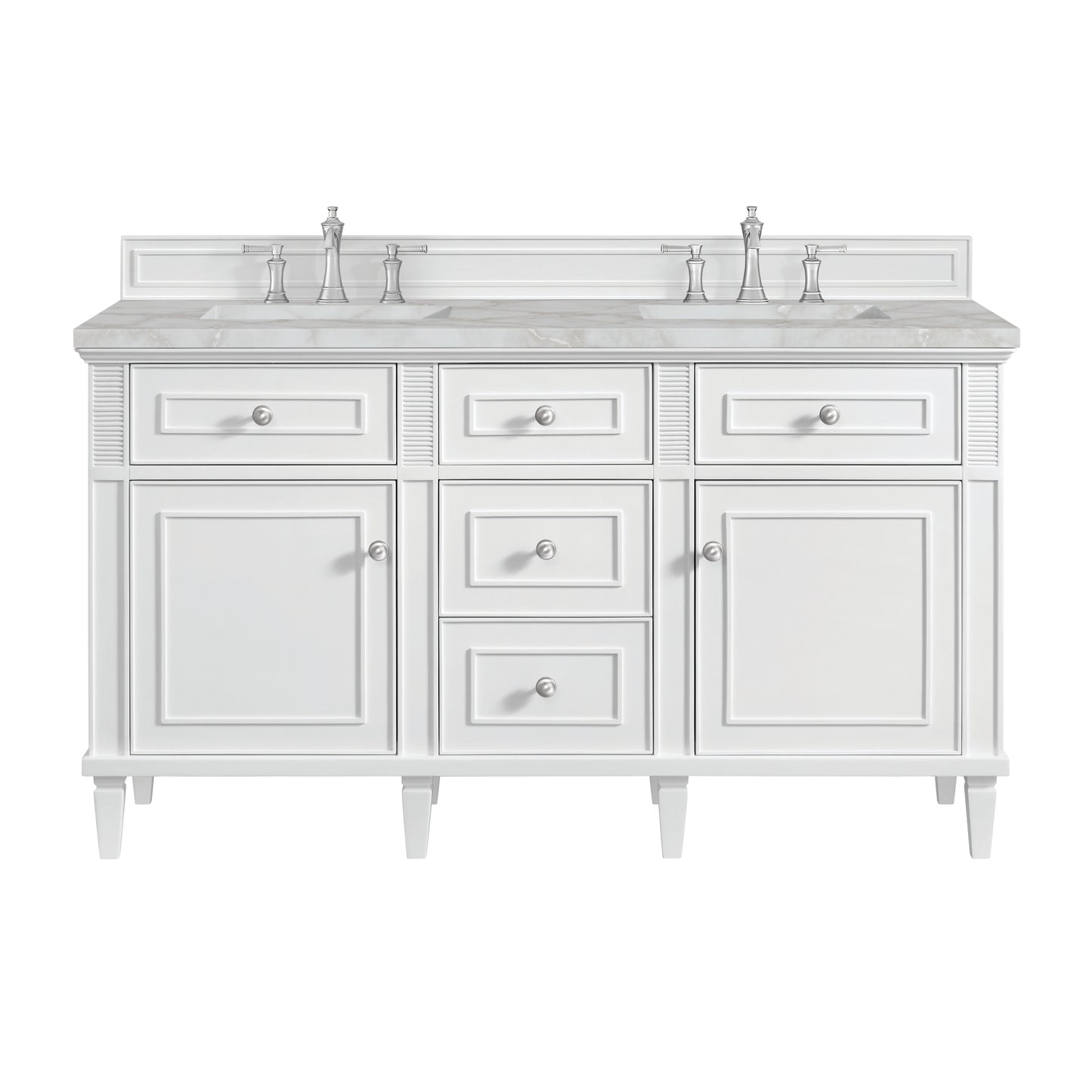 Renovate for Less Atlanta Lorelai 60" Double Vanity, Bright White w/ 3 CM Victorian Silver Silestone Top