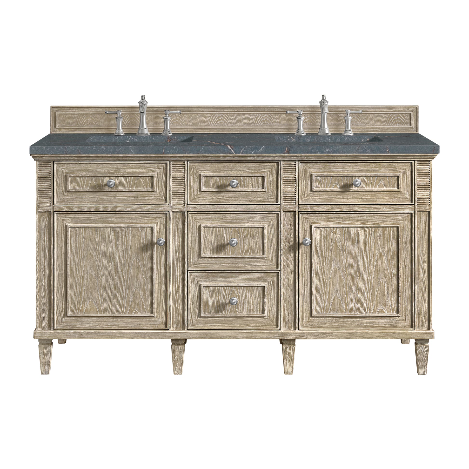 Renovate for Less Atlanta Lorelai 60" Double Vanity, Whitewashed Oak w/ 3 CM Parisien Bleu Silestone Top w/FreePower Wireless Charger