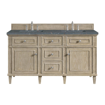 Lorelai 60" Double Vanity, Whitewashed Oak w/ 3 CM Parisien Bleu Silestone Top w/FreePower Wireless Charger
