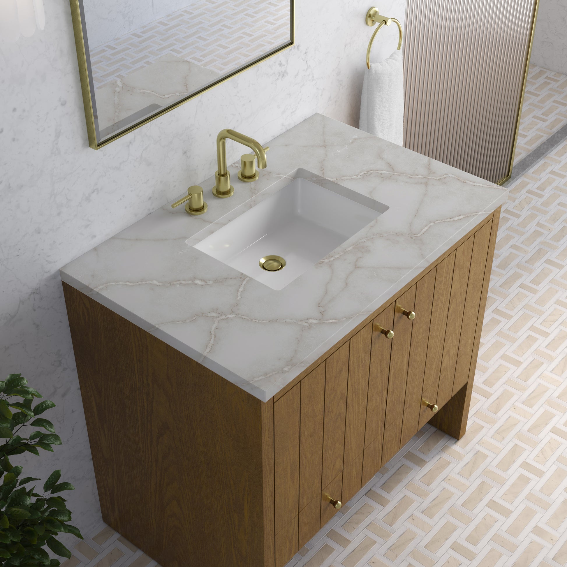 Renovate for Less Atlanta Hudson 36" Single Vanity, Honey Oak w/ 3 CM Victorian Silver Silestone Top
