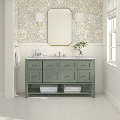 Breckenridge 60" Single Vanity, Smokey Celadon, w/ 3 CM Carrara Marble Top