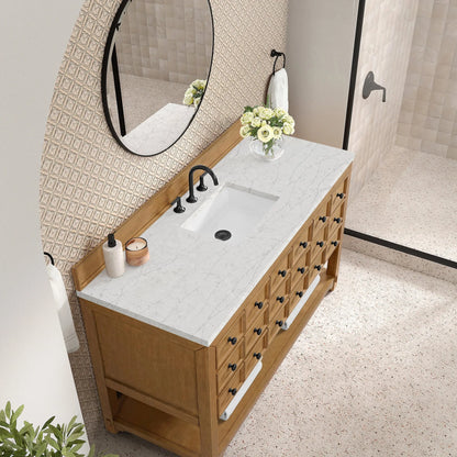 Malibu 60" Single Vanity, Amber Birch w/ 3 CM Eternal Jasmine Pearl Top