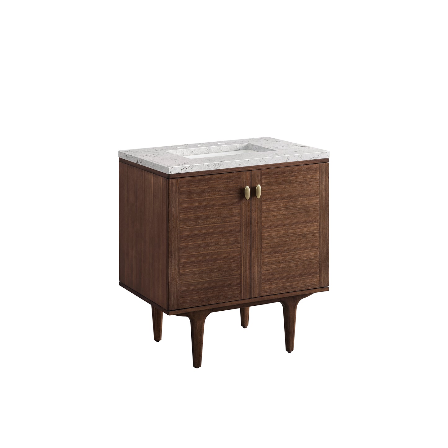 Renovate for Less Atlanta Amberly 30" Single Vanity, Mid-Century Walnut w/ 3 CM Eternal Jasmine Pearl Top