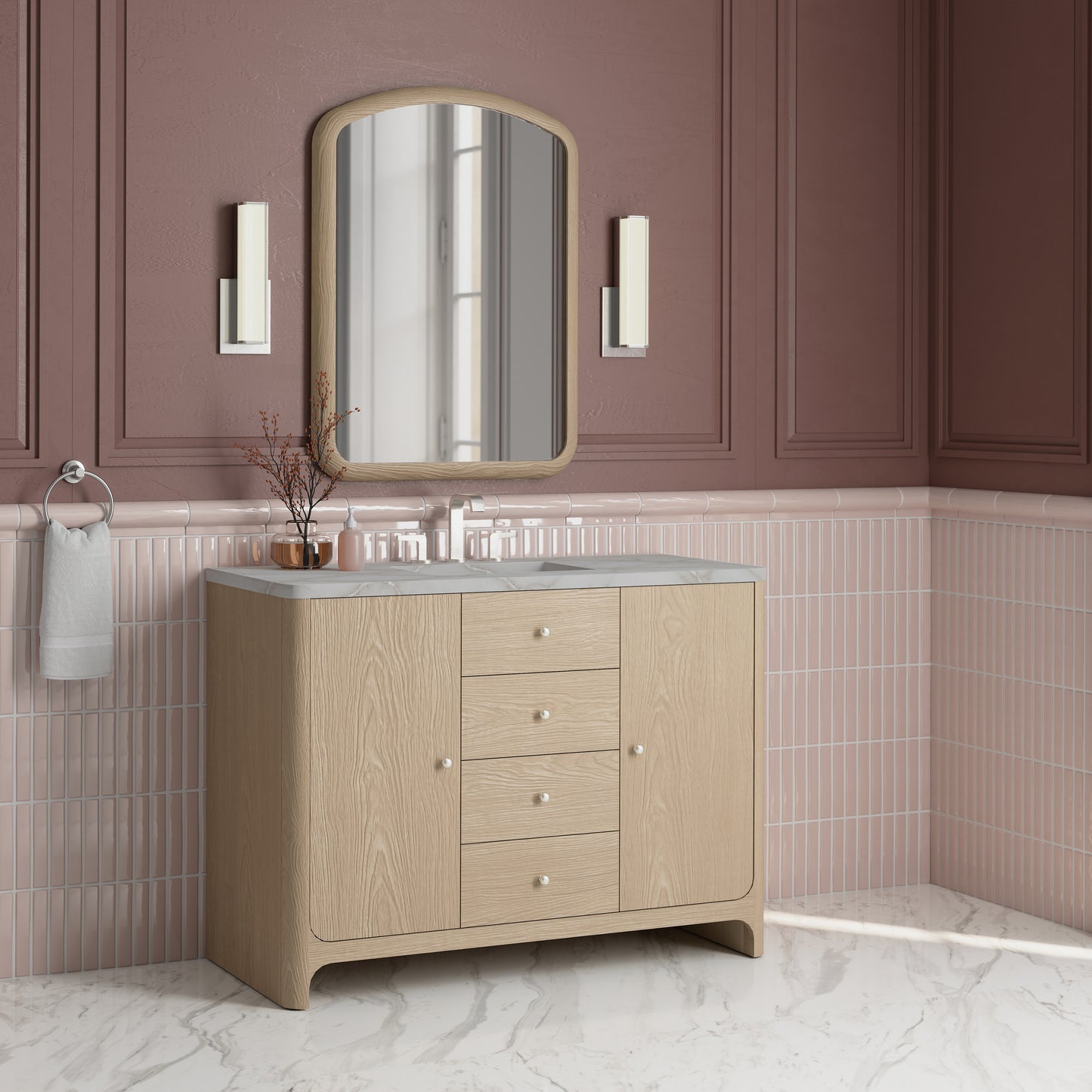 Renovate for Less Atlanta Gracyn 48" Single Vanity, Coastal Driftwood, w/ 3 CM Victorian Silver Silestone Top w/ FreePower Wireless Charger