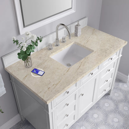 Brittany 48" Single Vanity in Bright White, w/ 3 CM Tajnar Eclos Top w/FreePower Wireless Charger