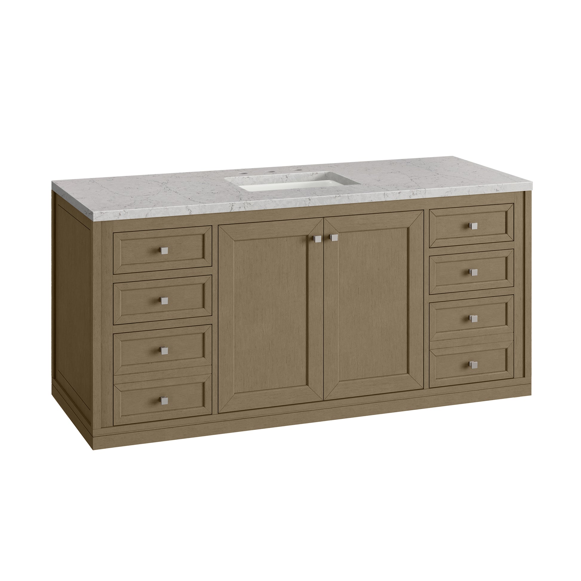 Renovate for Less Atlanta Chicago 60" Single Vanity, Walnut Whisper, w/ 3 CM Eternal Jasmine Pearl Silestone® Top