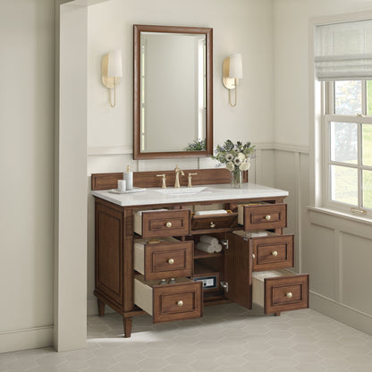 Renovate for Less Atlanta Lorelai 48" Single Vanity, Mid-Century Walnut w/ 3 CM Lime Delight Silestone Top