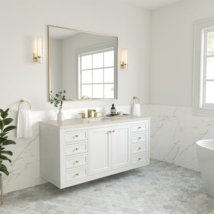 Renovate for Less Atlanta Chicago 60" Single Vanity, Glossy White, w/ 3 CM Siberian Silestone Top w/FreePower Wireless Charger