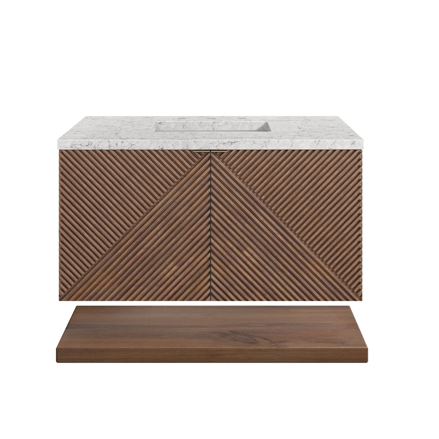 Renovate for Less Atlanta Marcello 36" Single Vanity, Chestnut w/ 3 CM Eternal Jasmine Pearl Top