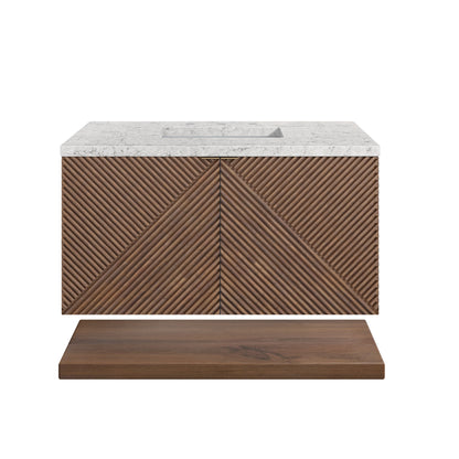 Renovate for Less Atlanta Marcello 36" Single Vanity, Chestnut w/ 3 CM Eternal Jasmine Pearl Top