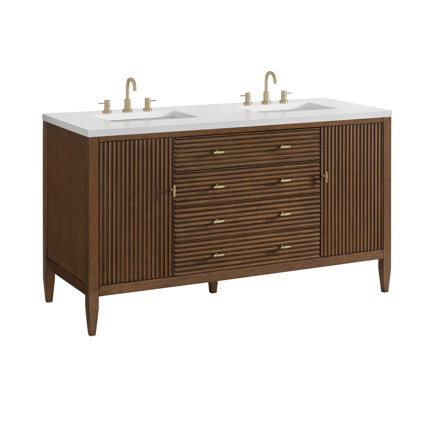 Renovate for Less Atlanta Myrrin 60" Double Vanity, Mid Century Walnut w/ 3 CM White Zeus Silestone Top