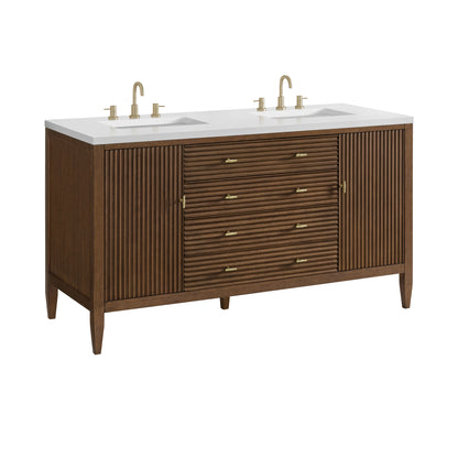 Renovate for Less Atlanta Myrrin 60" Double Vanity, Mid Century Walnut w/ 3 CM White Zeus Silestone Top