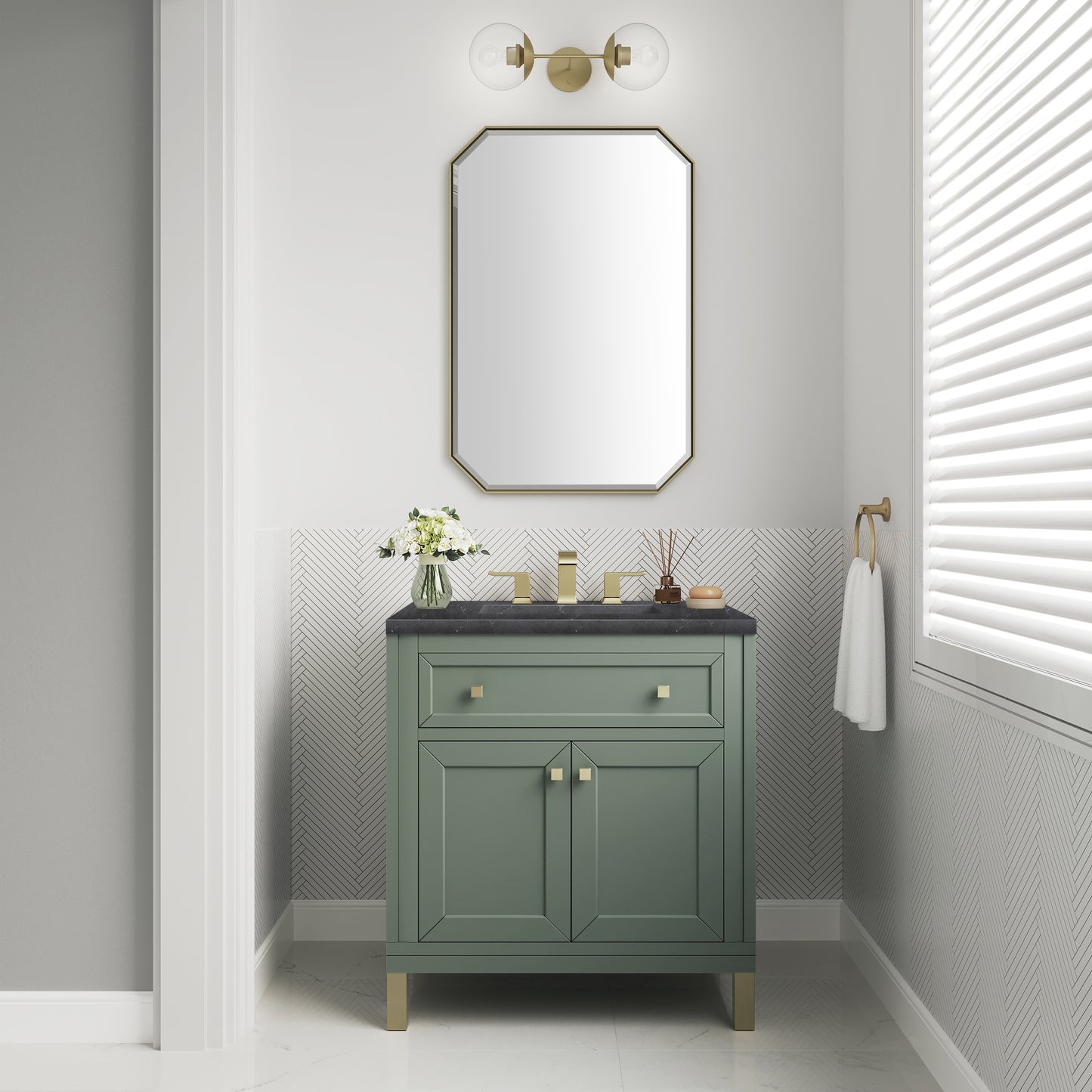 Renovate for Less Atlanta Chicago 30" Single Vanity, Smokey Celadon, w/ 3 CM Charcoal Soapstone Silestone® Top
