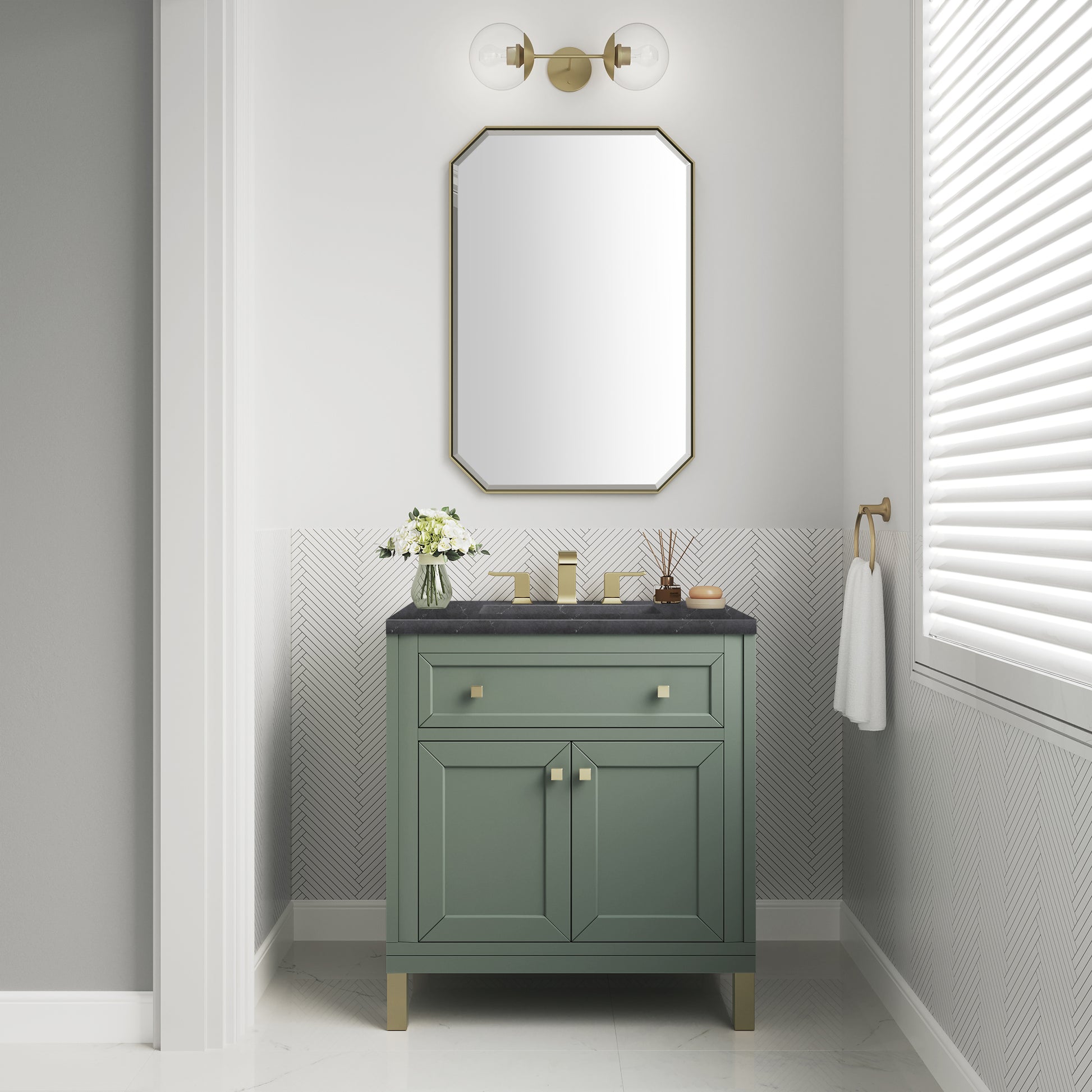 Renovate for Less Atlanta Chicago 30" Single Vanity, Smokey Celadon, w/ 3 CM Charcoal Soapstone Silestone® Top